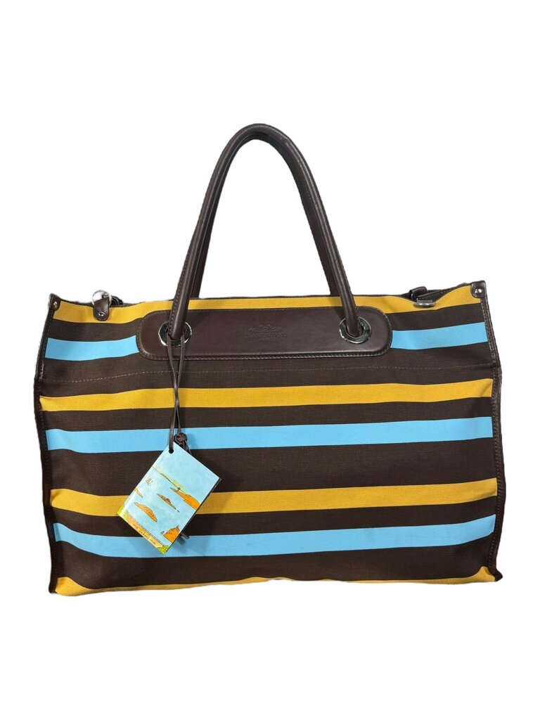 TRAMONTANO CANVAS LEATHER HANDLE STRIPE TOTE BAG