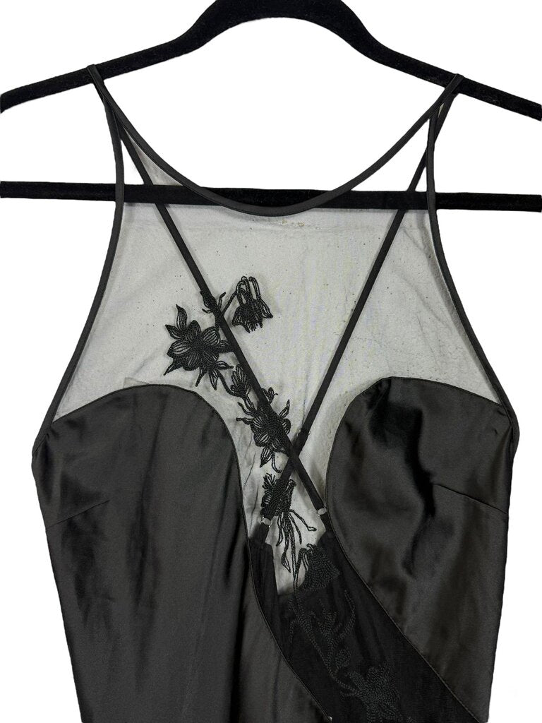 THISTLE AND SPIRE SATIN AND MESH SLIP DRESS