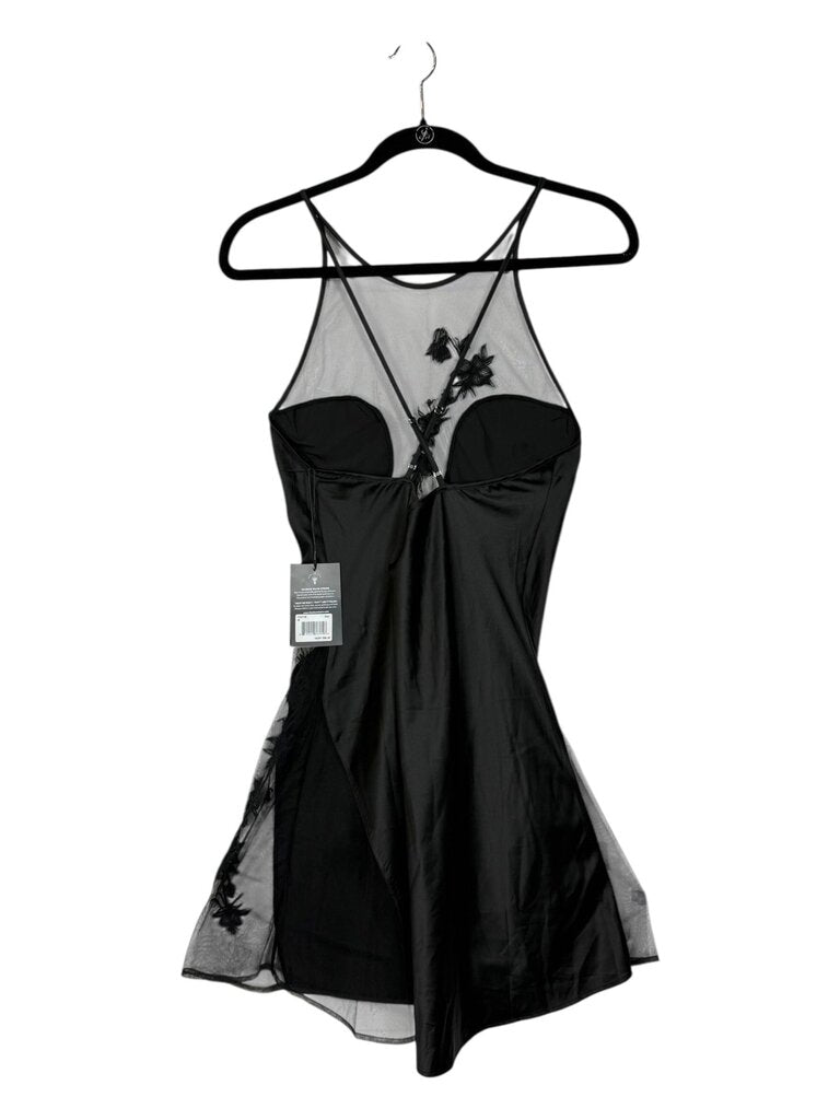 THISTLE AND SPIRE SATIN AND MESH SLIP DRESS