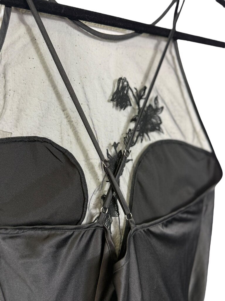 THISTLE AND SPIRE SATIN AND MESH SLIP DRESS