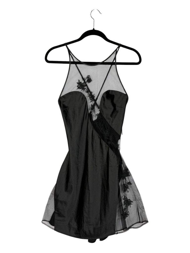 THISTLE AND SPIRE SATIN AND MESH SLIP DRESS
