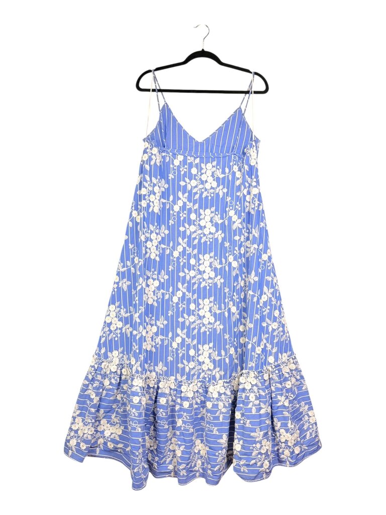 N/NICHOLAS FLORAL APPLIQUE & STRIPE MAXI SUN DRESS
