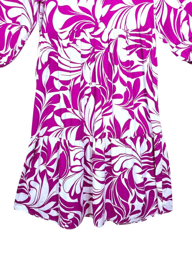 MAEVE LEAF PRINT HALF BUTTON TIERED MAXI DRESS