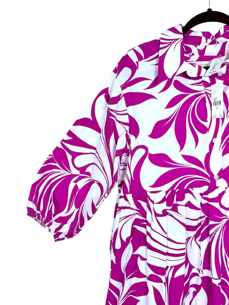MAEVE LEAF PRINT HALF BUTTON TIERED MAXI DRESS