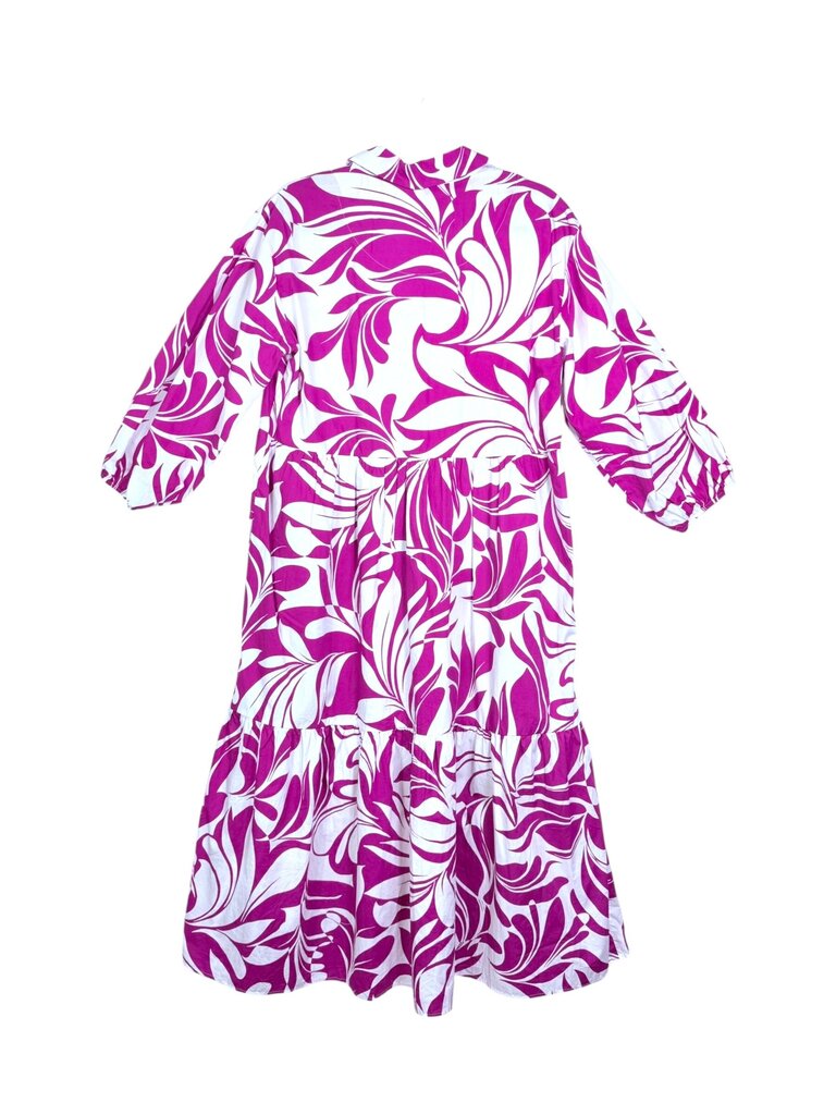 MAEVE LEAF PRINT HALF BUTTON TIERED MAXI DRESS