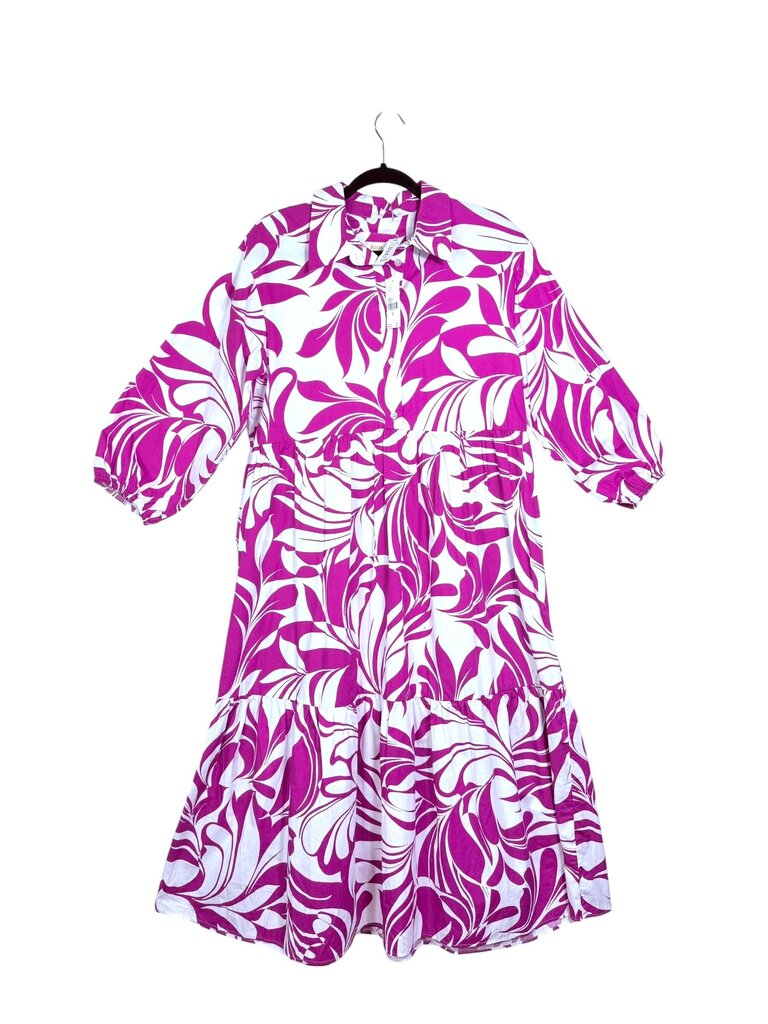 MAEVE LEAF PRINT HALF BUTTON TIERED MAXI DRESS