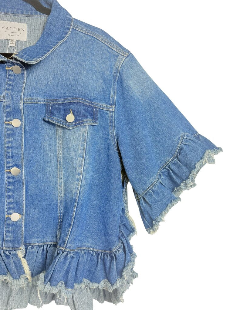 HAYDEN DENIM SHACKET RUFFLE HEM