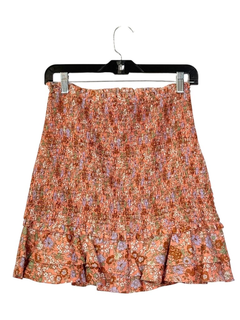 VERONICA BEARD SMOCKED FLORAL RUFFLE HEM SKIRT