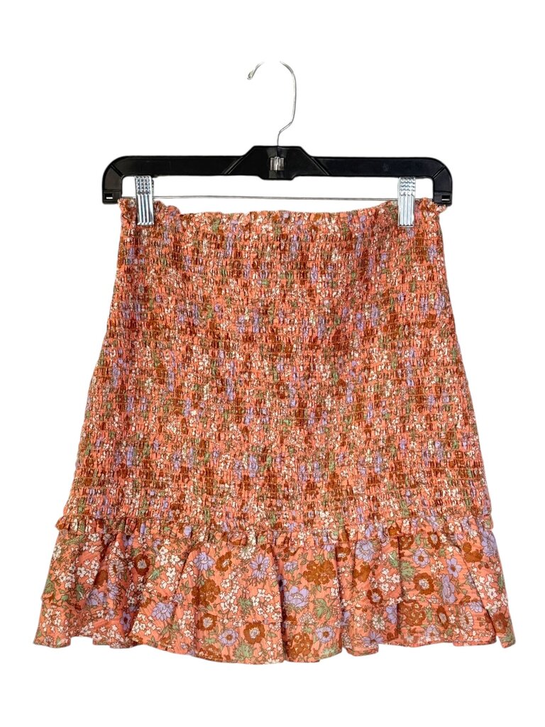 VERONICA BEARD SMOCKED FLORAL RUFFLE HEM SKIRT