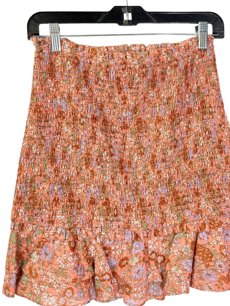 VERONICA BEARD SMOCKED FLORAL RUFFLE HEM SKIRT