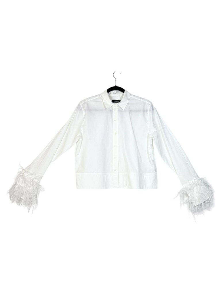 J. CREW CROP BUTTON DOWN FEATHER TRIM CUFFS