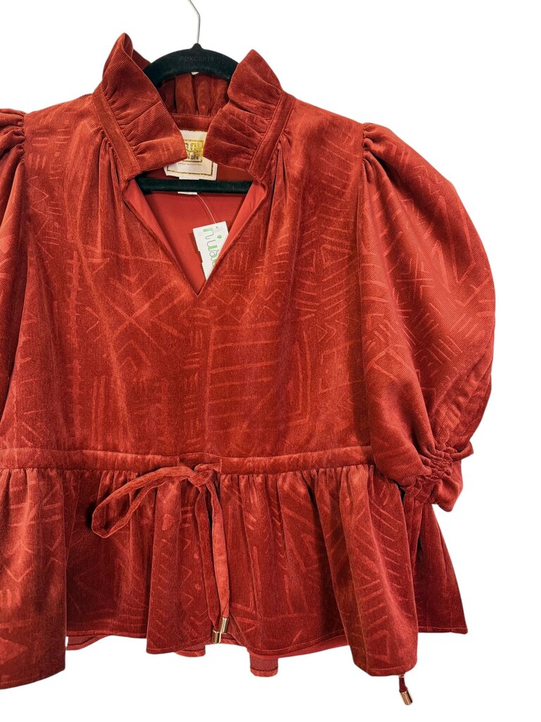 EMILY MCCARTHY TEXTURED VELOUR DRAWSTING WAIST TOP