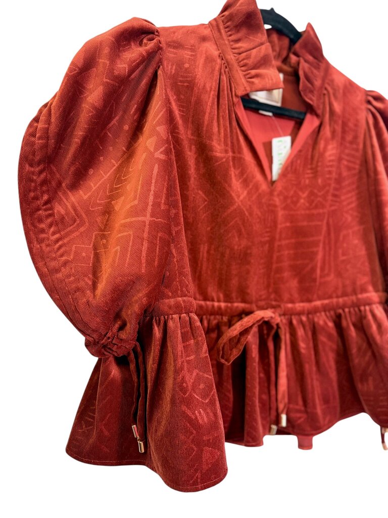 EMILY MCCARTHY TEXTURED VELOUR DRAWSTING WAIST TOP