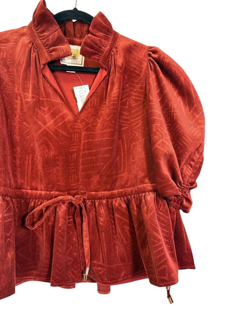 EMILY MCCARTHY TEXTURED VELOUR DRAWSTING WAIST TOP