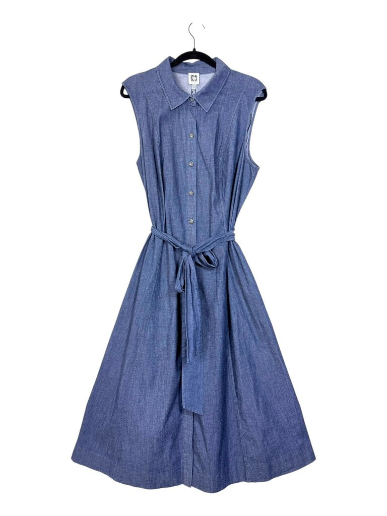 ANNE KLEIN CHAMBRAY SHIRT DRESS WITH TIE BELT