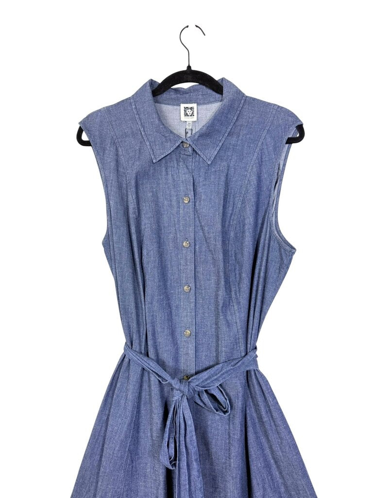 ANNE KLEIN CHAMBRAY SHIRT DRESS WITH TIE BELT
