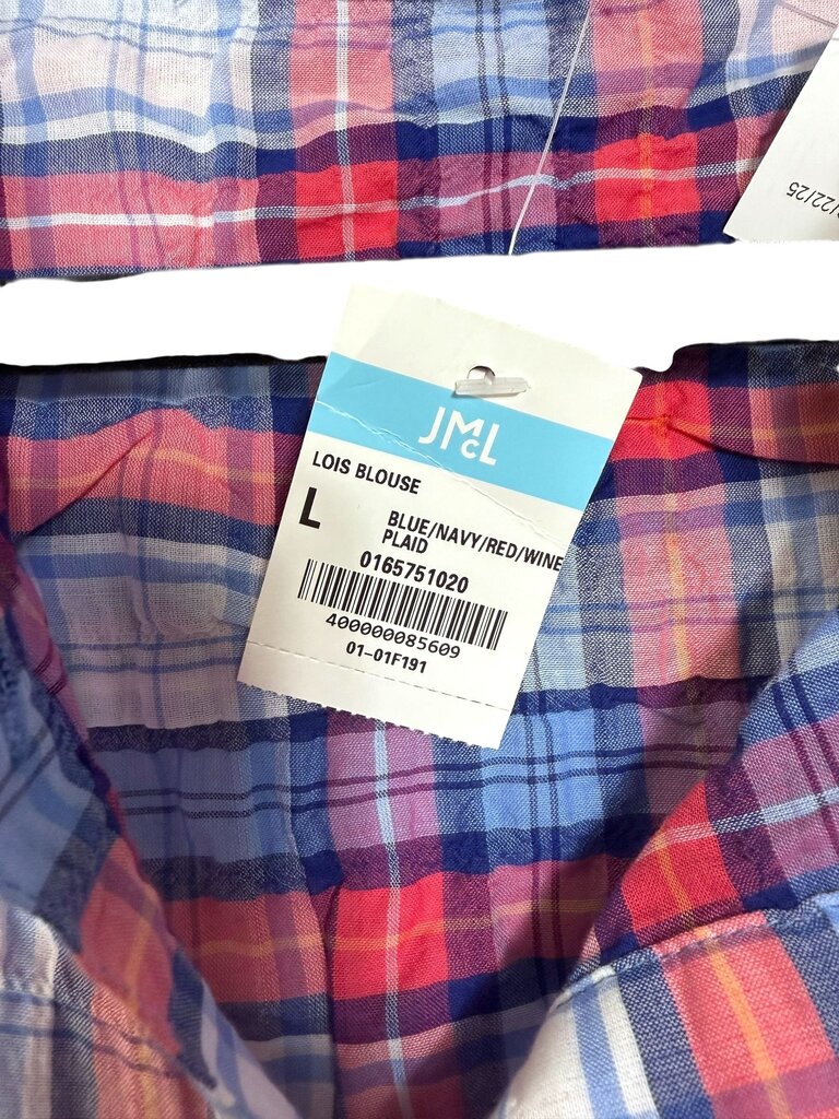 J.MCLAUGHLIN CRINKLE PLAID BUTTON DOWN SHIRT