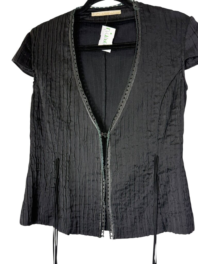 CLASS ROBERTO CAVALLI VINTAGE SILK PLEAT TOP LEATHER TRIM