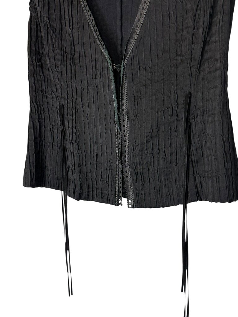 CLASS ROBERTO CAVALLI VINTAGE SILK PLEAT TOP LEATHER TRIM
