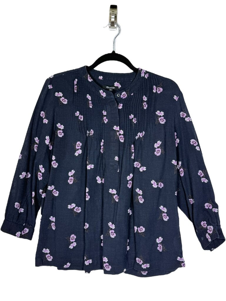 MADEWELL FLORAL COLLARLESS BLOUSE