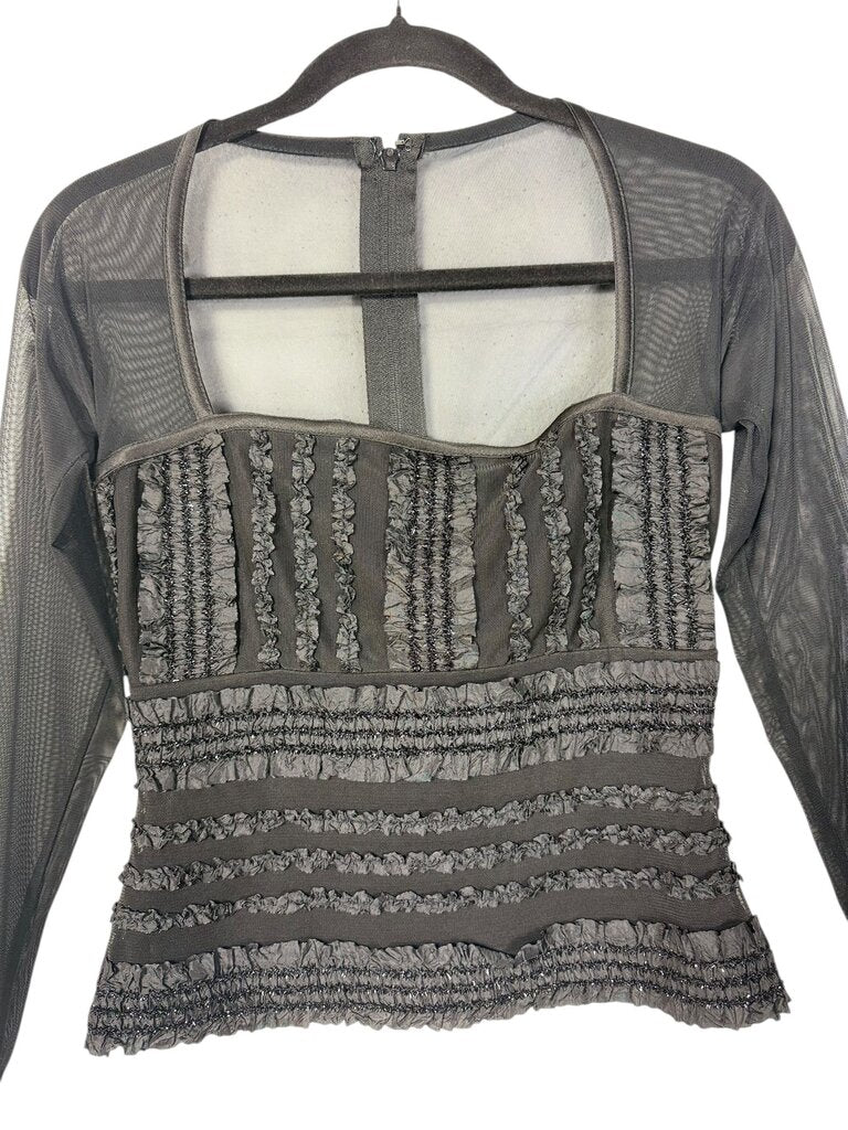 TADASHI MESH RUFFLE BLOUSE