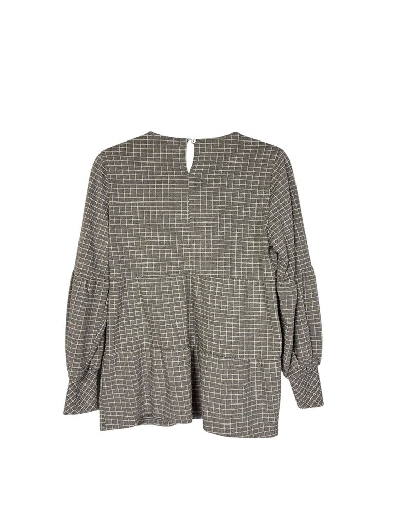 BLUE TASSEL WINDOWPANE BLOUSE