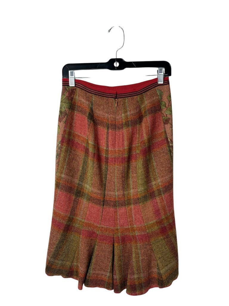 ETRO FALL 2004 FLORAL/PLAID WOOL SKIRT