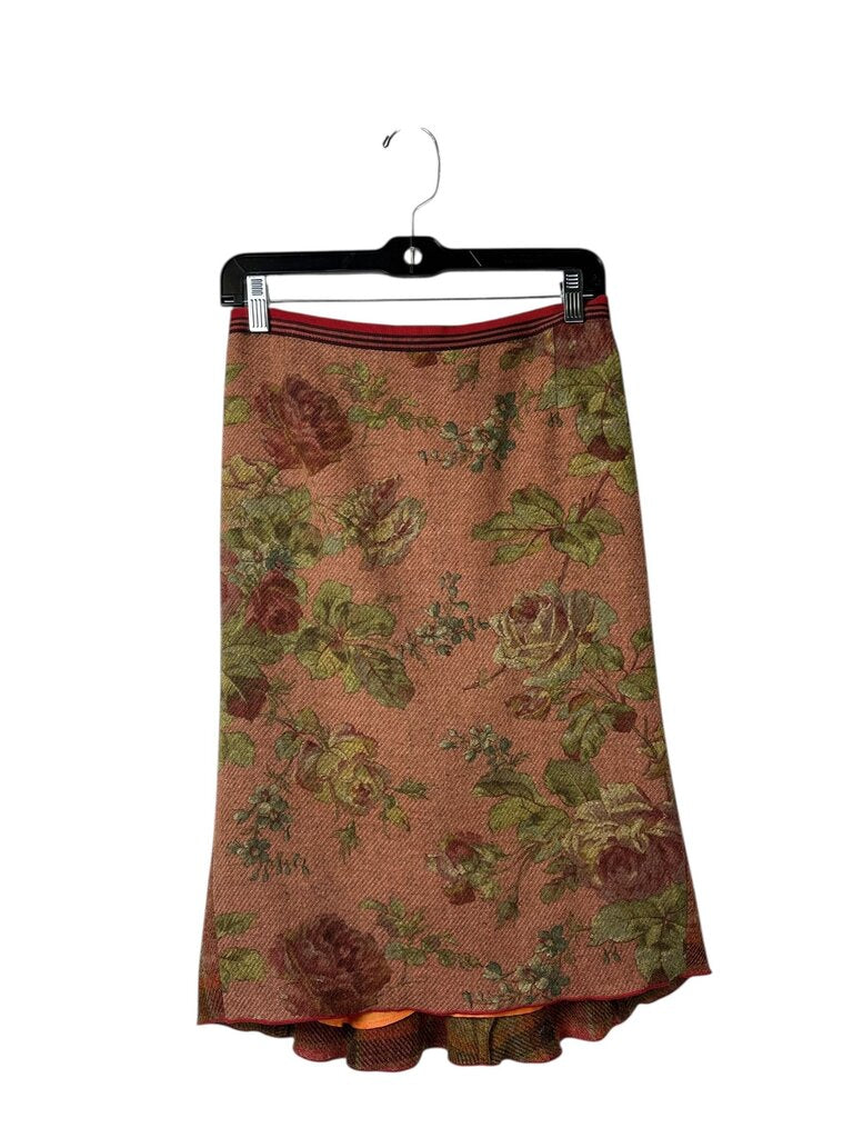 ETRO FALL 2004 FLORAL/PLAID WOOL SKIRT