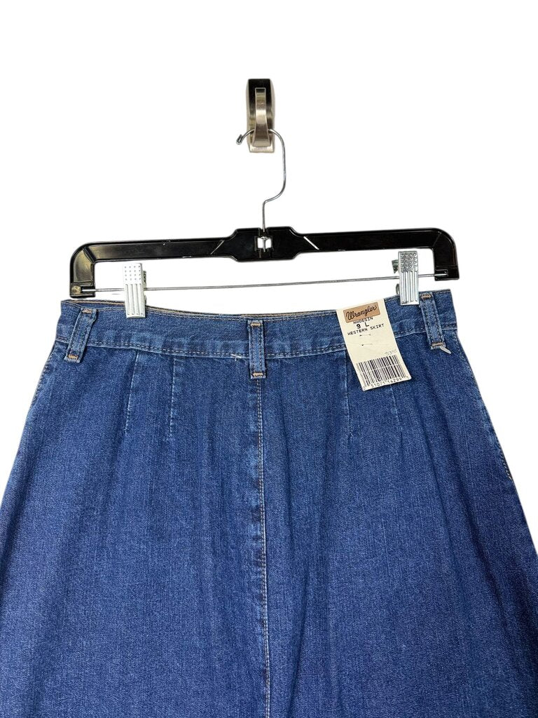 WRANGLER BUTTON FLY DENIM MIDI SKIRT