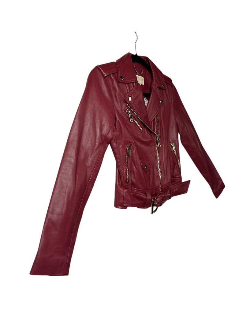 MICHAEL KORS RED LEATHER MOTO JACKET
