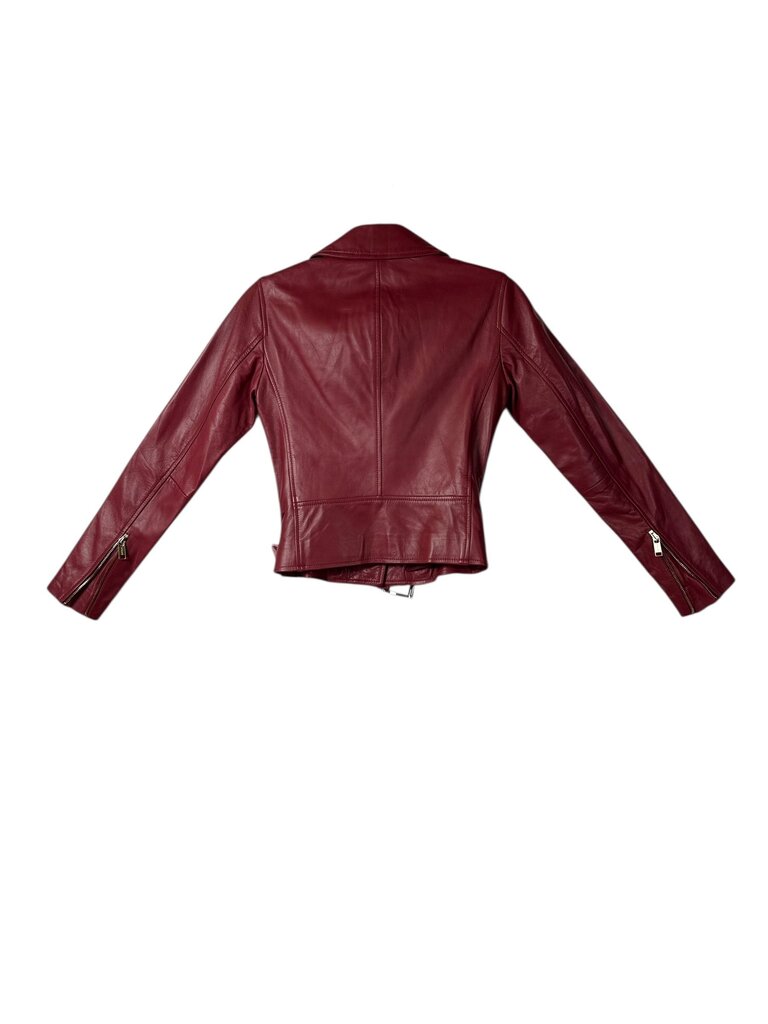 MICHAEL KORS RED LEATHER MOTO JACKET