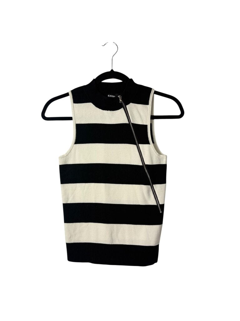 EXPRESS STRIPED ASYM ZIPPER SWEATER