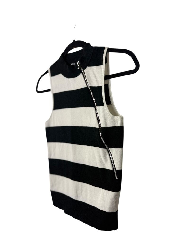 EXPRESS STRIPED ASYM ZIPPER SWEATER