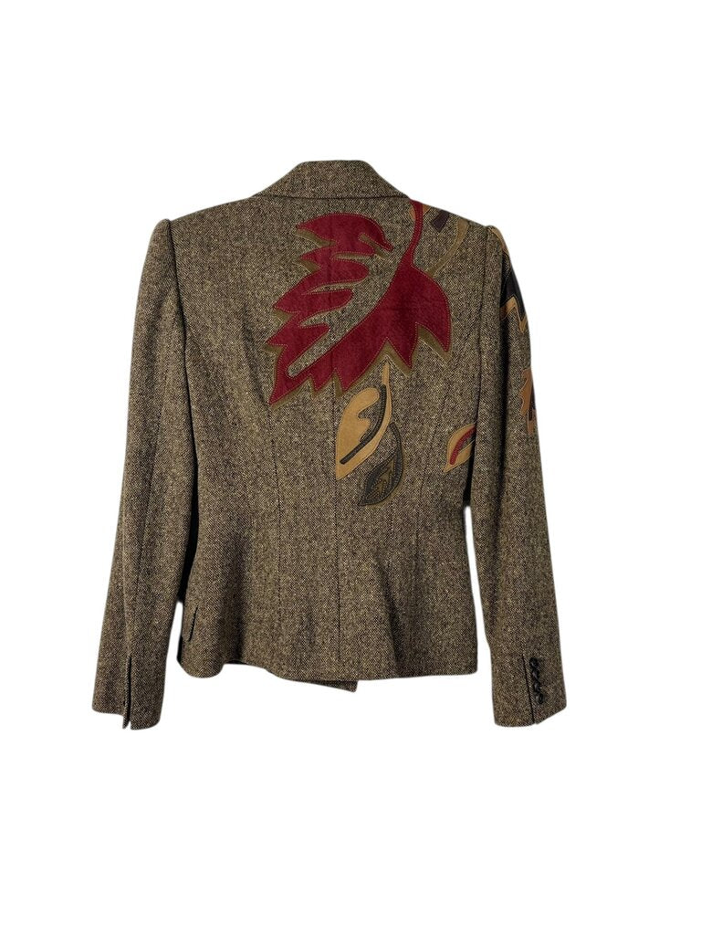 DOLCE & GABBANA SUEDE/LEATHER LEAF BLAZER