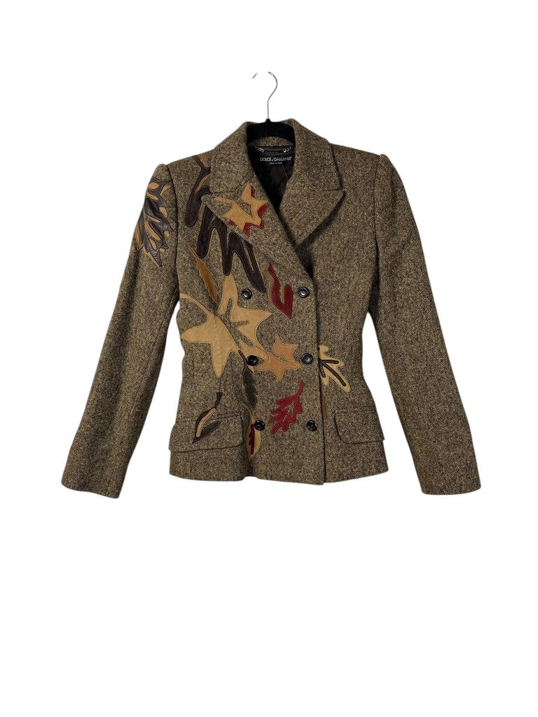 DOLCE & GABBANA SUEDE/LEATHER LEAF BLAZER
