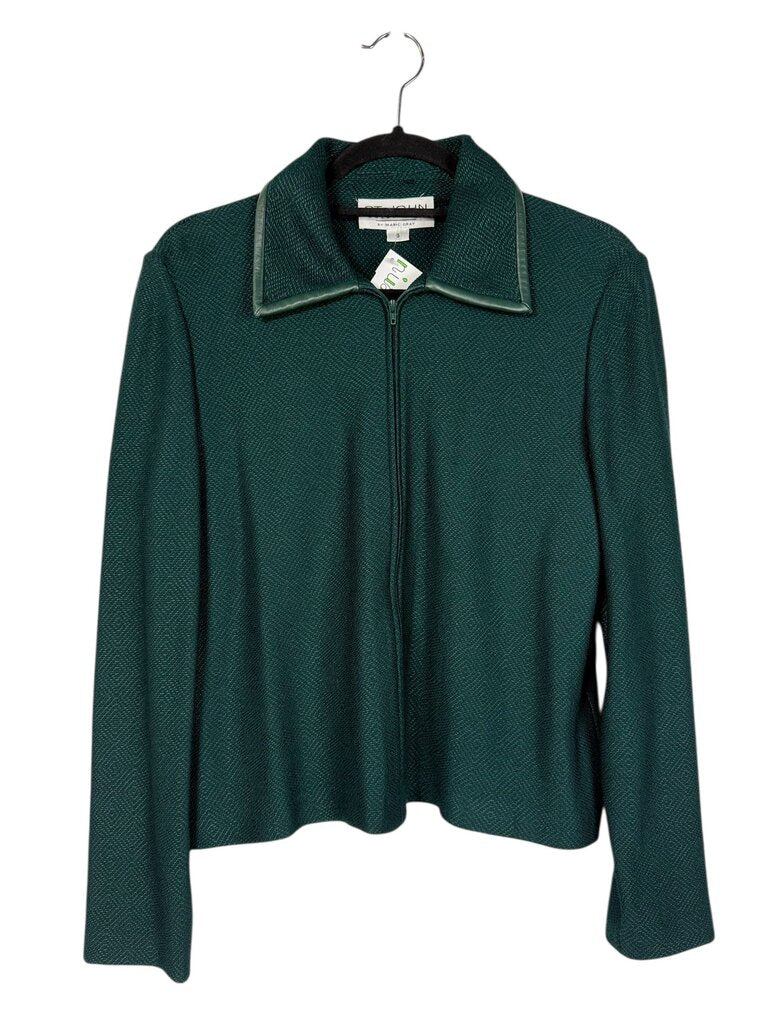 ST. JOHN COLLECTION LEATHER TRIM ZIP UP