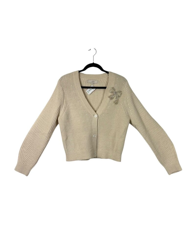 LOFT KNIT EMBELLISHED BOW CARDIGAN