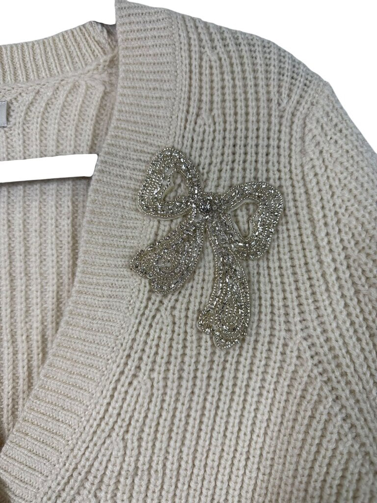 LOFT KNIT EMBELLISHED BOW CARDIGAN