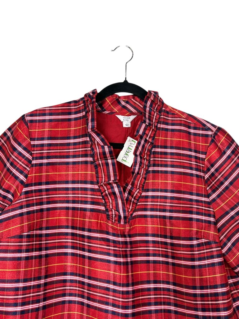 CROWN & IVY PLAID RUFFLE BLOUSE
