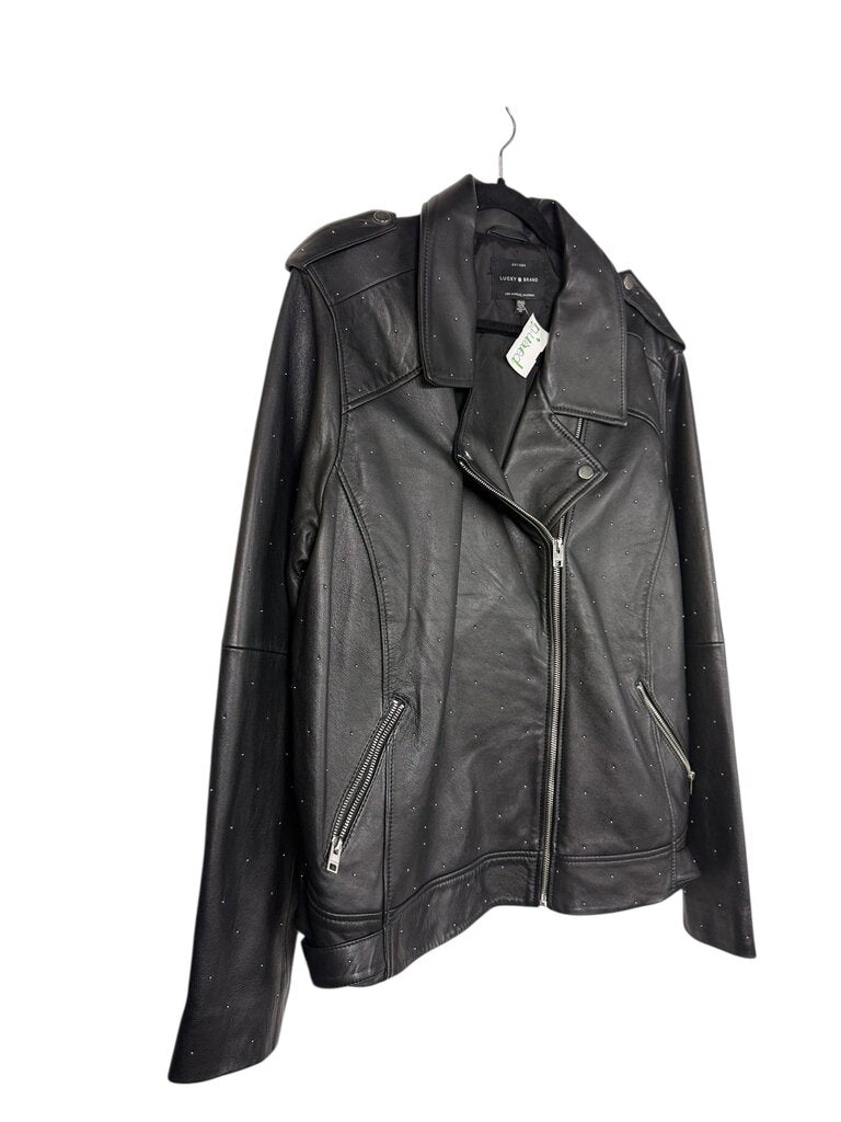 LUCKEY BRAND LEATHER STUDDED MOTO JACKET