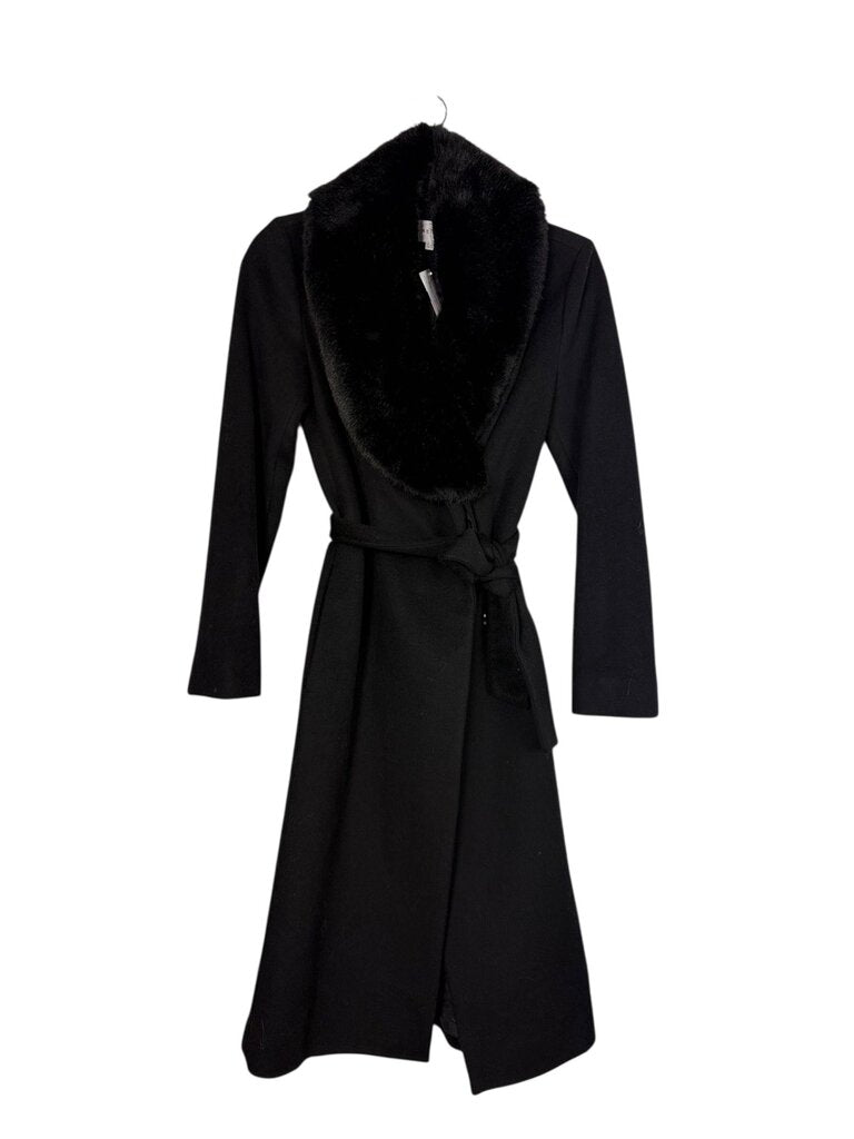 REISS FAUX FUR TRIM BELTED COAT