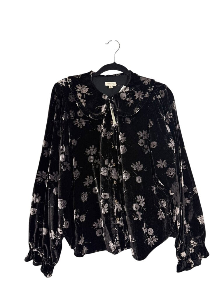 PILCRO VELVET FLORAL BLOUSE