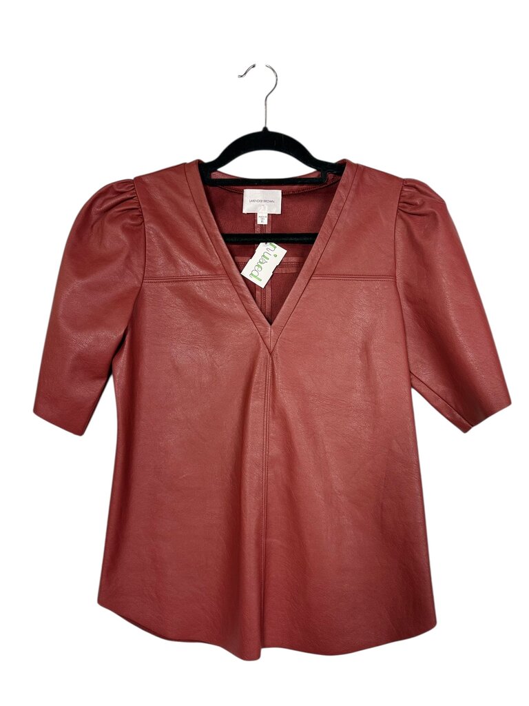 LAVENDER BROWN FAUX LEATHER BLOUSE