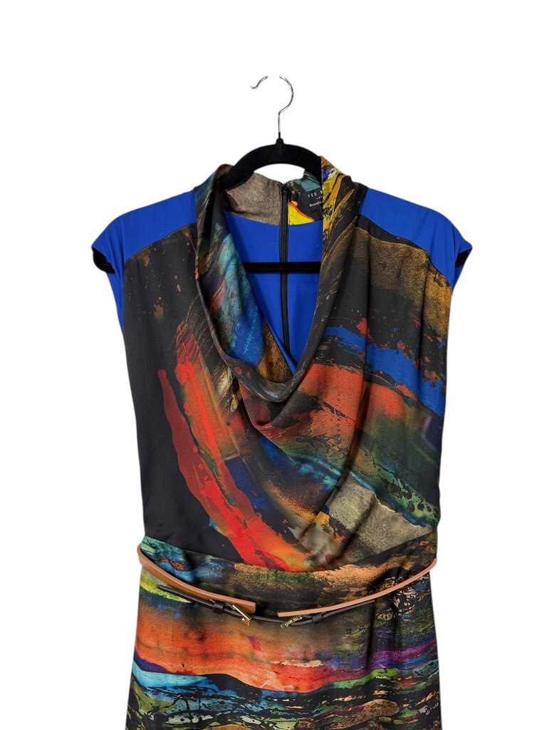 TED BAKER MARBLED BELTED MIDI DRESS