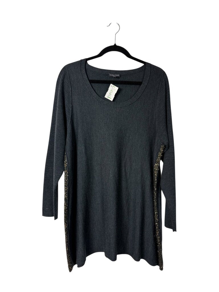 EILEEN FISHER MERINO WOOL BEADED DRESS