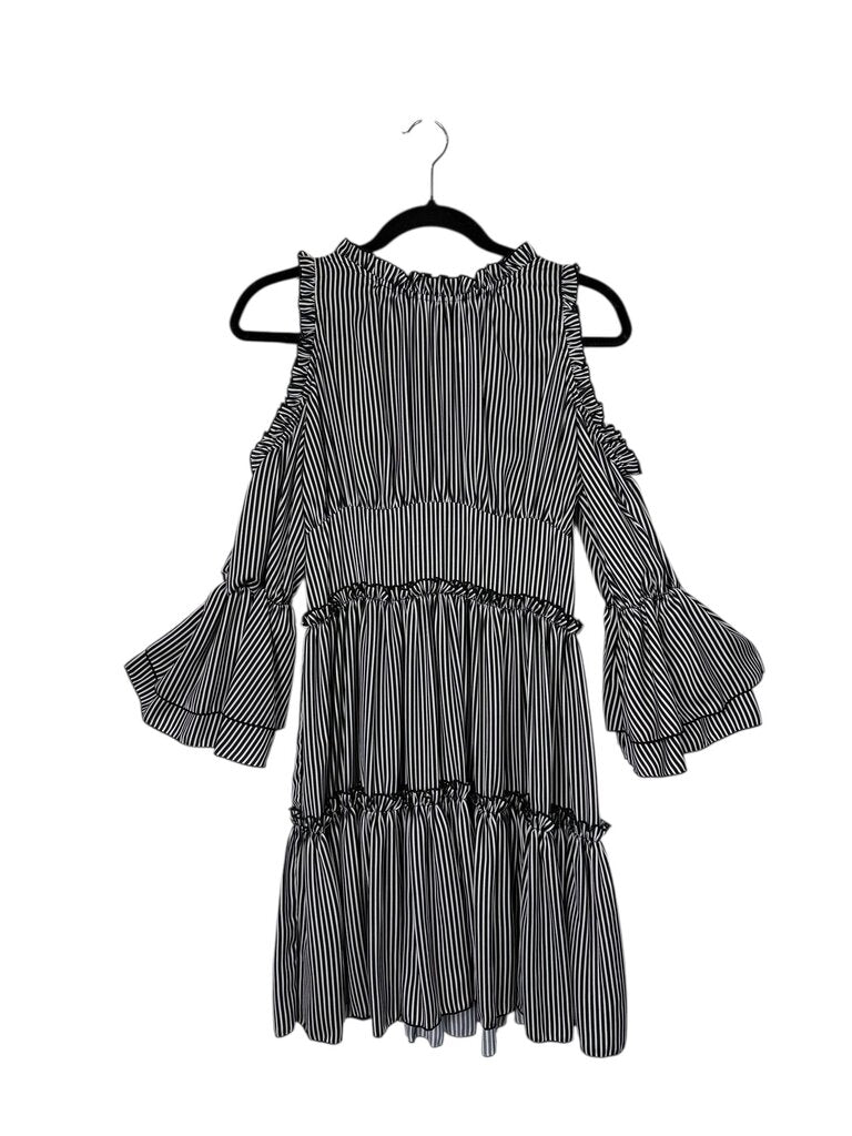 MAJE STRIPED TIERED DRESS