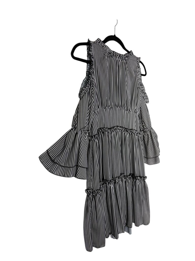MAJE STRIPED TIERED DRESS