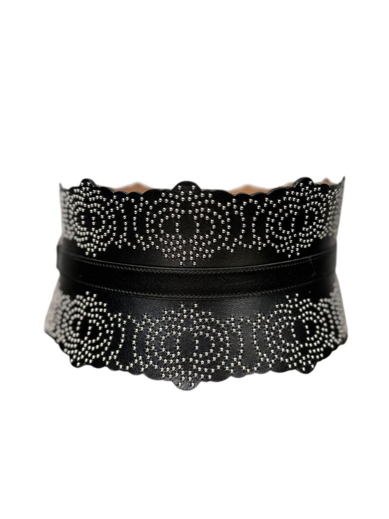 AZZENDINE ALAIA WIDE LEATHER MICRO STUD BELT