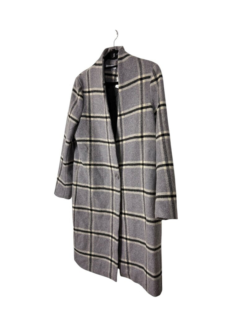 PURE NAVY PLAID WOOL BLEND COAT