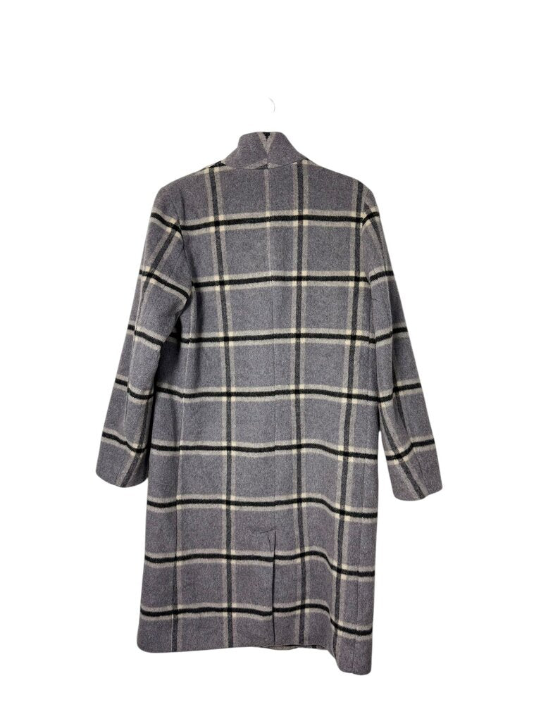 PURE NAVY PLAID WOOL BLEND COAT